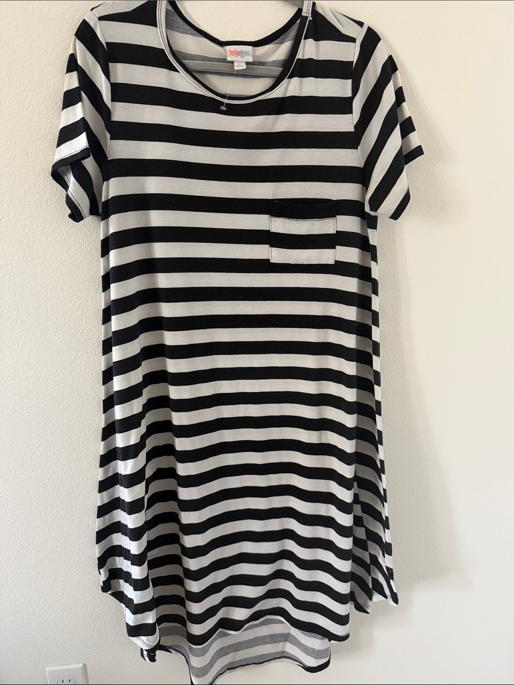LuLaRoe Black and White Striped Pocket Tee Dress